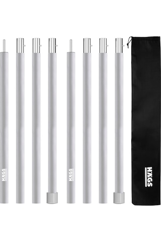 Haegs Ayarlanabilir Tarp Tente Direkleri, 2 Li Set, Teleskopik Alüminyum Çadır Gölgelik Branda Direkleri, Kamp Direği Katlanabilir Hafif Karavan Araç Yan Tente Direği - Gümüş