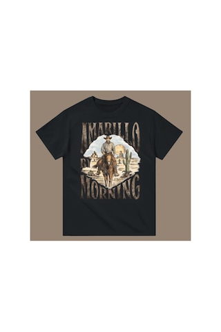 Qmen Style Unisex Basic Baskılı T-shirt Amarillo By Morning Siyah %100 Pamuk