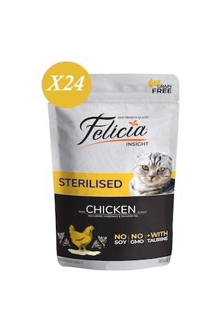 Felicia Tavuk Taurinli Tahılsız Kısır Kedi Konservesi 85gr 24 Adet