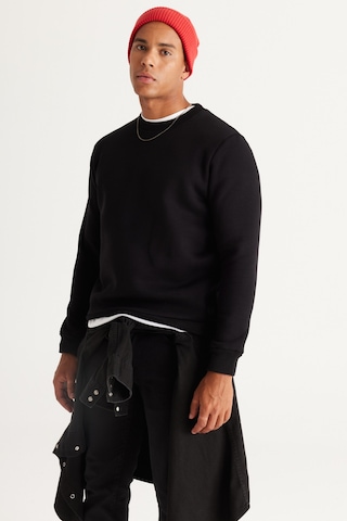 AC&Co / Altınyıldız Classics Standart Fit Normal Kesim İçi Polarlı Bisiklet Yaka Erkek Sweatshirt Siyah