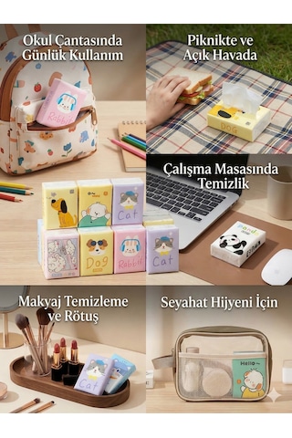 3'lü Mini Çanta Hijyen Seti - Sihirli Sabun + Islak Mendil + Cep Mendili Karışık Gönderim