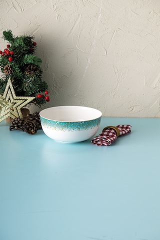 İstanbul Porselen Starlight Fine Bone New Year Yılbaşı Salata Kasesi 21 Cm Yeşil