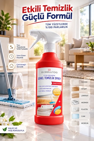 Genel Temizlik Spreyi Çok Amaçlı Yüzey Temizleyici Ahşap Fayans Cam Mermer Mutfak Ve Mobilya 450 ML
