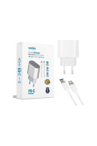 Weko Wk-21443 Pd-c 20 Watt Telefon Şarj Adaptörü + Type-c To Lightning Kablo