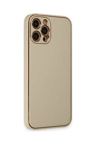 Apple iPhone Uyumlu 12 Pro Kılıf Coco Deri Silikon Kapak - Gold Altın