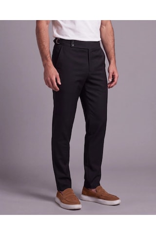 DefyModa Erkek Toka Detaylı Kumaş Pantolon Siyah