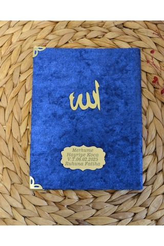 Kişiye Özel Pleksi İsimli Kadife Yasin Kitabı 128 Sayfa Lacivert
