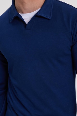 Tudors Erkek Relax Fit Rahat Kesim Polo V Yaka Açık Lacivert Sweatshirt-41925 Açık Lacivert