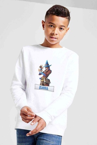 Tshirthane Elmira Fortnite Baskılı Unisex Çocuk Beyaz Sweatshirt Beyaz