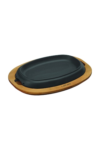 Lava Döküm Oval Fajita Tabağı Kayın Servis Ahşabı Ölçü 26x19cm.