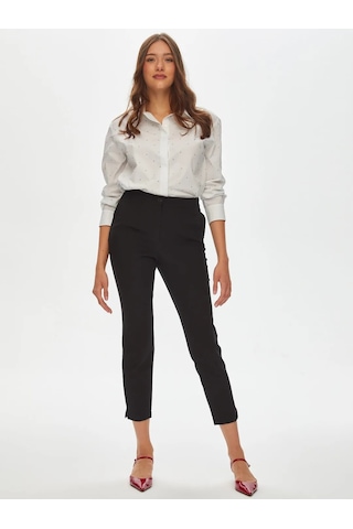 Faik Sönmez Arka Kemeri Lastikli Slim Fit Kadın Pantolon 00088 Siyah