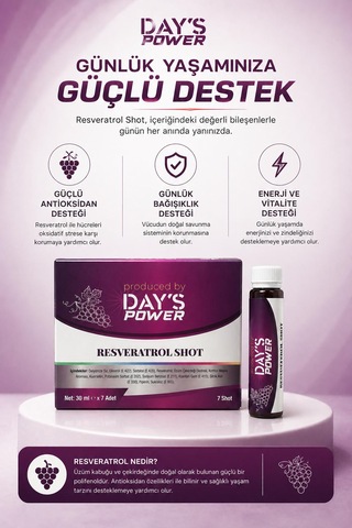 Day S Power Resveratrol Shot 7 Adet - Üzüm Çekirdeği Ekstresi & Kuersetin Destekli