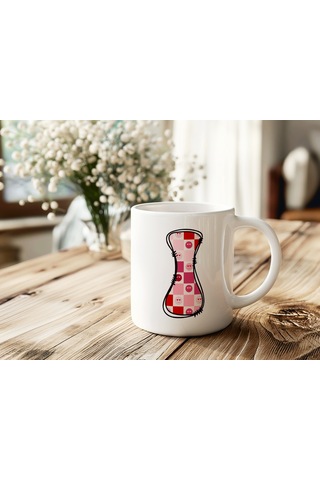 I Harfi Pembe Kareli Kalpli Göz Emojili Kupa Bardak Eğlenceli Kareli Tasarım Kahve Çay Kupası 07 Beyaz