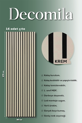 Mdf Ahşap Akustik Duvar Paneli 60x275 Cm - Krem 60x275