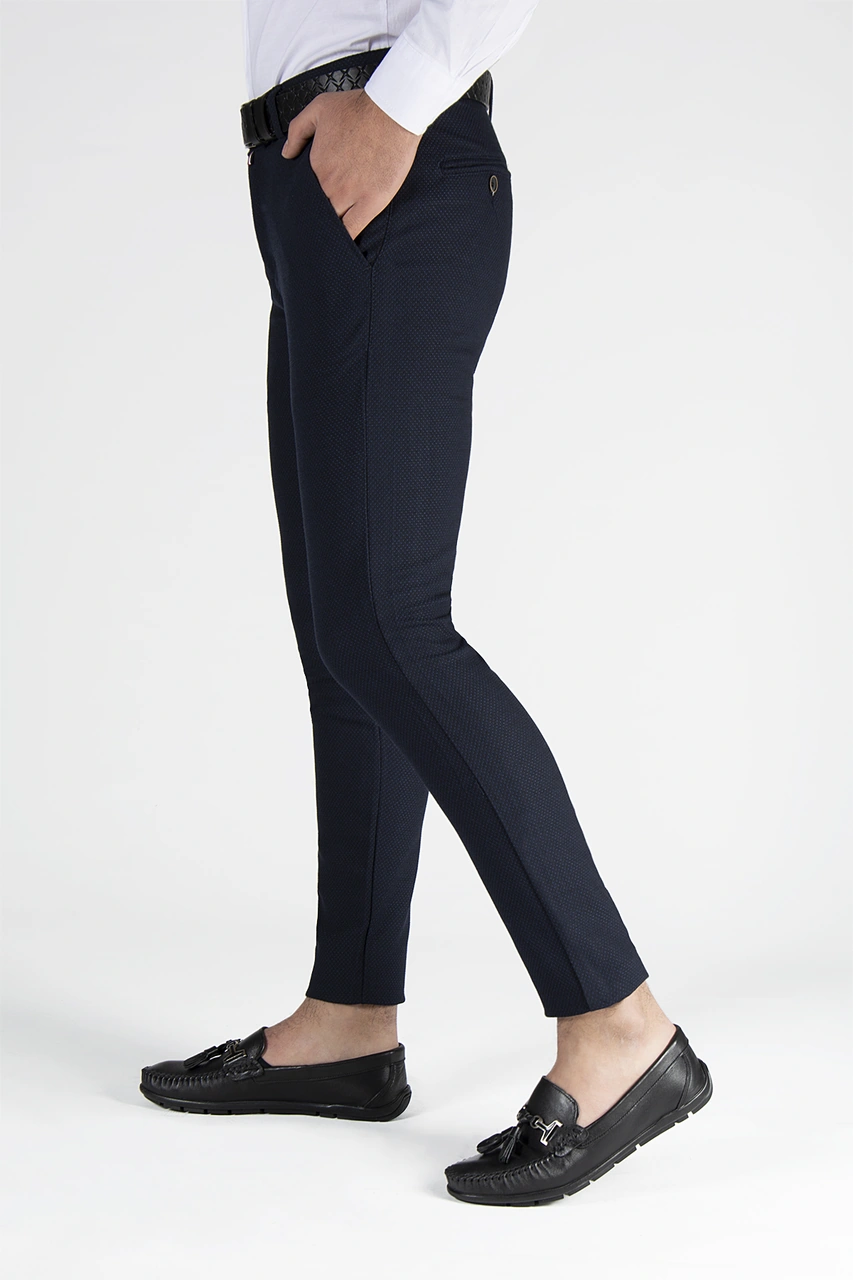 Veaven Erkek Koyu Lacivert Slim Fit Nokta İtalyan Kesim Dokulu Keten Pantolon Çok Renkli19
