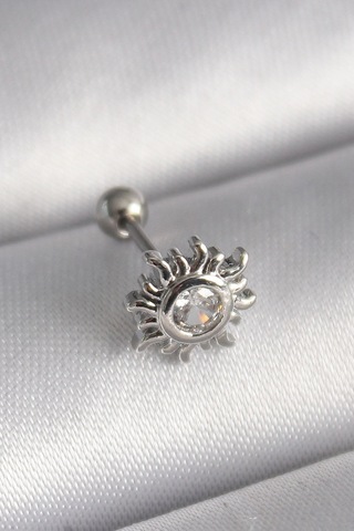 316l Çelik Gümüş Renk Zirkon Taşlı Güneş Tragus Piercing 5886 Çok Renkli