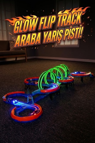 Glow Speed Track Parlayan Işıklı Yarış Pisti - 360 Derece Takla Atan Araba Oyun Seti 74 Parça