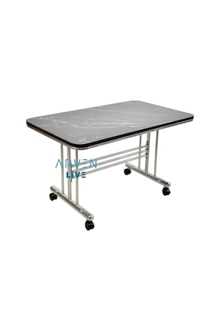 Renk Renk Mermer Desenli Tekerlekli Orta Sehpa Metal Ayaklı Masa (482477718)