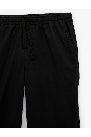 Koton Pamuk Keten Karışımlı Bol Loose Fit Beli Bağcıklı Yazlık Pantolon Siyah 6sam40160hw