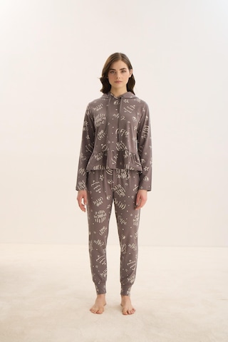 Kadın Uzun Kol Kapüşonlu Antrasit Pijama Takım C4t8n9o51 001