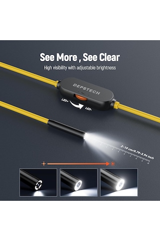Depstech Işıklı Endoskop Kamerası - 5m Kablo 7mm İnce Prob - Sarı