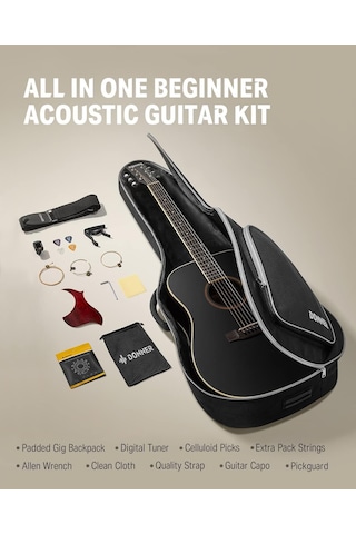 Donner Dag-1cb Dreadnought Akustik Gitar Seti Siyah