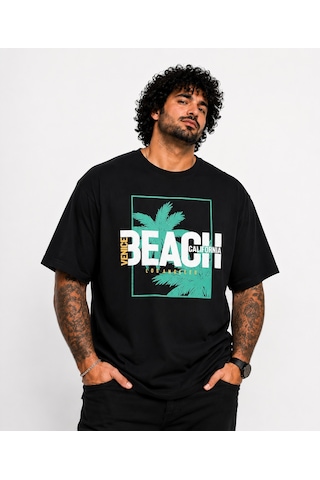 Moc Grande Mocgrande Erkek Büyük Beden Sıfır Yaka Tişört Beach 26141 Sıyah SIYAH