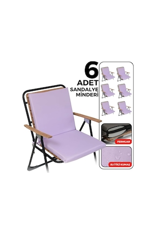 6'li Arkalıklı Sandalye Minderi Su Yağ İtici Sırtlıklı Fermuarlı Bağcıklı Yıkanabilir Balkon Bahçe 40x40 Lila Çok Renkli