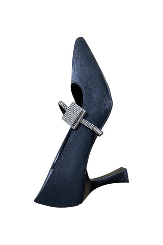 Yaren Moda Kadın Kadeh Topuk Taşlı Saten Stiletto Siyah - 870539054 Siyah