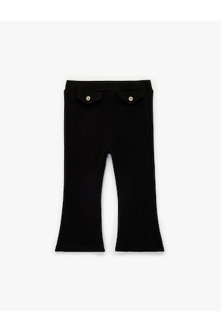 Koton Düğme Detaylı Pamuklu İspanyol Paça Siyah Kız Bebek Tayt 6wmg40023ak Siyah