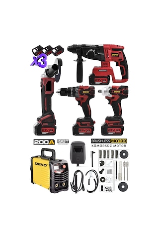 Deko DKW200 200A İnvertör Kaynak Makinesi + Muhteşem 4'lü Matkap + Kırıcı Delici + Somun Sıkma + Taşlama Makinesi