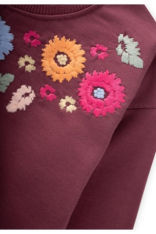 Cigit Çiçek Nakışlı Sweatshirt 2-7 Yaş Mürdüm Mürdüm