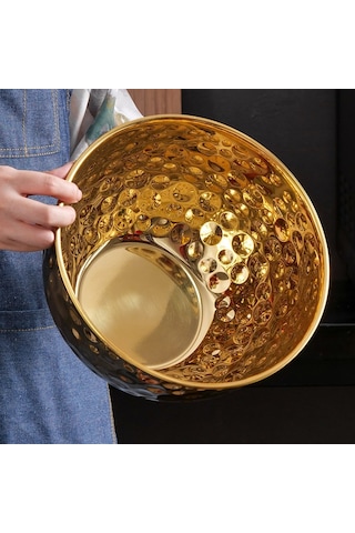 Morponi Paslanmaz Çelik Gold Dövme Kore Stili Karıştırma Kabı 28 Cm Gold Gold