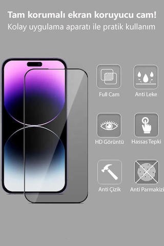 Apple Uyumlu iPhone 16 Tam Kaplayan Siyah Çerçeveli Magic Ekran Koruyucu Cam Kolay Uygulama Aparatlı