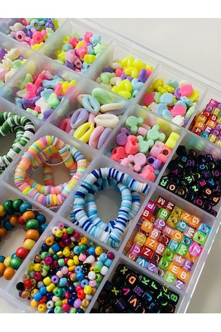 No:104 Büyük Kutu Soft Figür Boncuk Harf Boncuk Fimo Ve Ahşap Boncuk Takı Hobi Seti