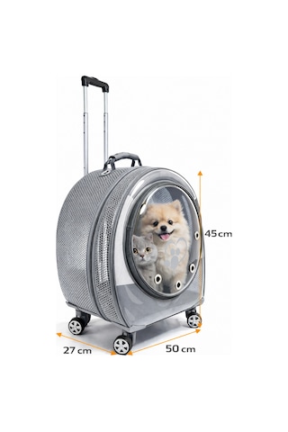 Jumbo Fileli Tekerlekli Kedi Köpek Taşıma Çantası 45 X 50 X 27 Cm Gri 15 Kg