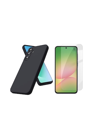 Samsung Galaxy A57 Uyumlu Kılıf Esnek Silikon Telefon Kılıfı Ve Temperli Cam Ekran Koruyucu Siyah