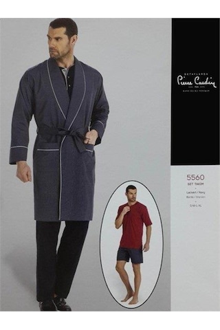Pierre Cardin 5560 Lacivert Damatlık Ropteşambr 5 Li Pijama Set