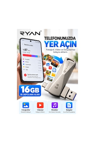 16 Gb Otg Flash Bellek Type-c Usb Bellek Usb 3.0 Çift Girişli 2in1