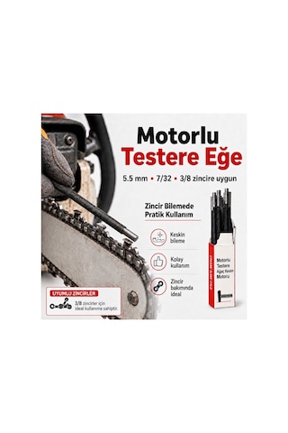 Algarıde Eng Motorlu Testere Eğe Seti 12'li 5.5 Mm 7/32" 3/8 Ayak Zincirler Yuvarlak Eğe
