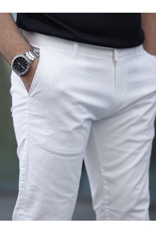 Slim Fit Chino Keten Pantolon Beyaz