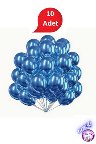 10 Adet 12 İnç Metalik Balon Helyum Uyumlu Parlak Lateks Parti & Organizasyon Balonu Mavi