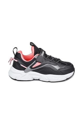 Jump 29605 Cırtlı Siyah - Somon Pembe Kız Çocuk Sneaker Günlük Spor Ayakkabı Siyah - Somon