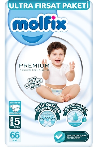 Molfix Premium Bebek Bezi Beden:5 11-18kg Junior 66adet Ultrafrst 5 Numara