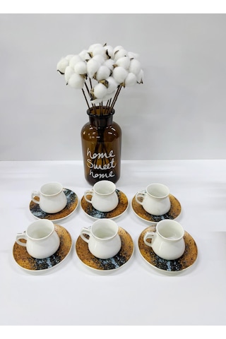 Porselen Kahve Takımı 6 Kişilik Özel Tasarım Fincan Ve Tabaklar 90 Ml Beyaz