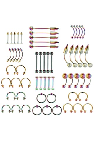 Dolıty 60 Parça Toptan Dil Kaş Dudak Göbek Halkası Renkli Çok Renkli