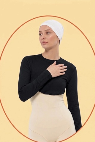 Myreal Kadın Boyunluklu Kolluk Uzun Kollu Yarım Body Yelek Ve Elbise Altı Kurtarıcı Penye Badi Siyah