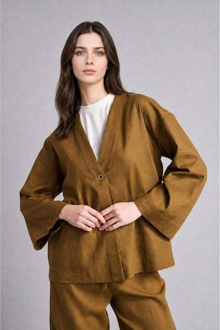 Defacto Regular Fıt V Yaka Keten Kimono H3219ax26aukh257 Haki-kh257