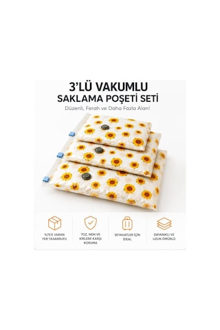3'lü Vakumlu Hurç Saklama Seti Şeffaf Ön Yüzlü Yorgan Battaniye Kıyafet Düzenleme Ve Depolama Poşeti Diğer