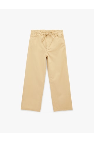 Koton Cepli Beli Bağcıklı Pamuklu Bol Paça Pantolon - Loose Straight Fit Jean Bej 6sal40082mw Ekru